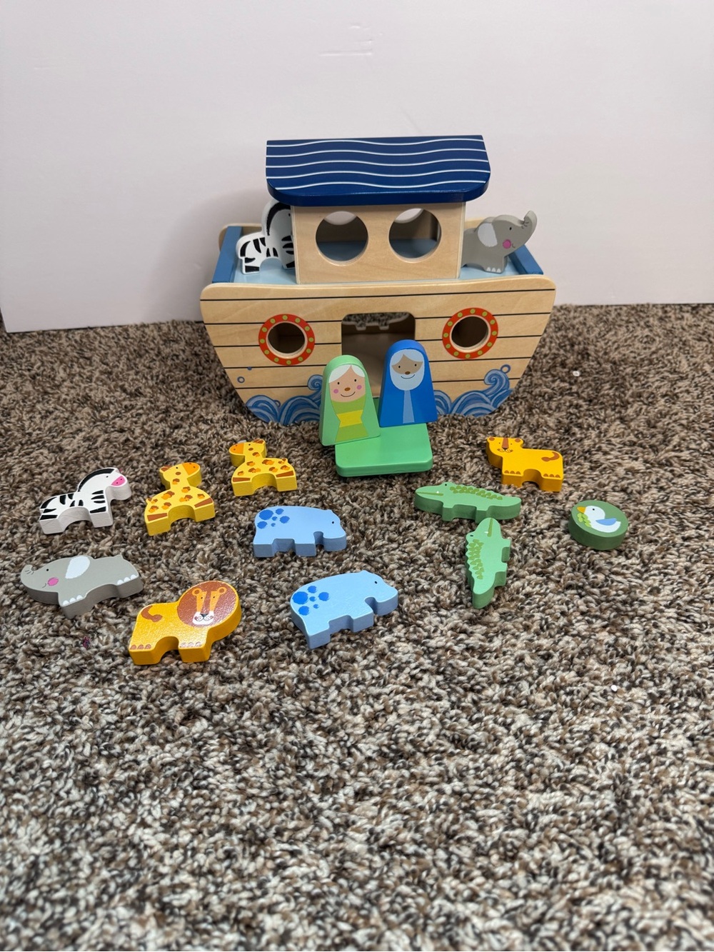 Wooden Noah's Ark Animal Playset - Blue and Natural
